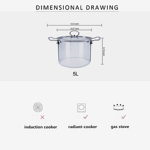 [Hot Item] Mouthblown Heat Resistant Clear Round Glass Cooking Salad Soup Pot with Lid and Handle