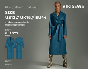 Gladys Coat Pattern With Pdf Tutorial Size US 12 UK 16 EU 44 - Etsy Canada