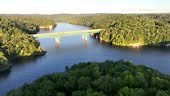 summersville lake reveal over the treetops in west virginia