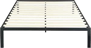 PrimaSleep 14 Inch Modern Metal Platform Bed Frame/Easy Assembly/Mattress Foundation/Wood Slat/No Box Spring Needed/Queen/Black
