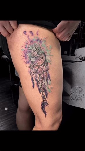 Unique Dream Catcher Tattoo on Thigh