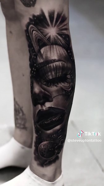 Space surrealism tattoo #blackandgreytattoo #blackandgray #tattoos #fyptattoo #inked