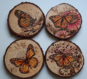Handburned Wood Coasters: Pyrography Nature Art - Etsy UK
