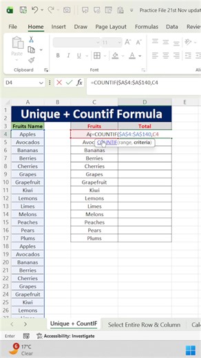 Unique and Countif Formula #reelschallengereelschallenge #viralreelschallenge2025viralreelschallengejaiviralreelschallengeviralreelschallenge #facebookreelsviral #exctips #viralreelsfacebook #viralreelschallenge #reelschallenge #viralphotochallenge #facebookreel #viralpost | excel_learning_by_ankur_munjal
