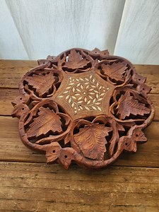 Vintage Boho Carved Wooden Leaf Mandala Trivet Hot Plate - Etsy Canada