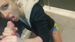 This slut comes to the toilet of the guys at the motorway toilet to suck my cock Part 2