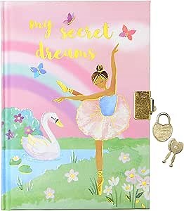 Jewelkeeper Secret Diary, Ballerina Design, Heart Lock & Key, Private Journal for Girls, 8.25" x6