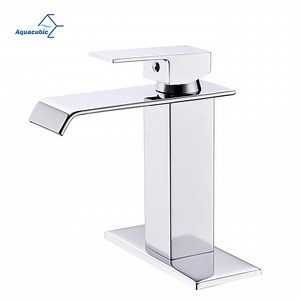 [Hot Item] Aquacubic Modern Single Handle Deck Mount Bathroom Faucet Brushed Nickel Waterfall Bath Sink Taps