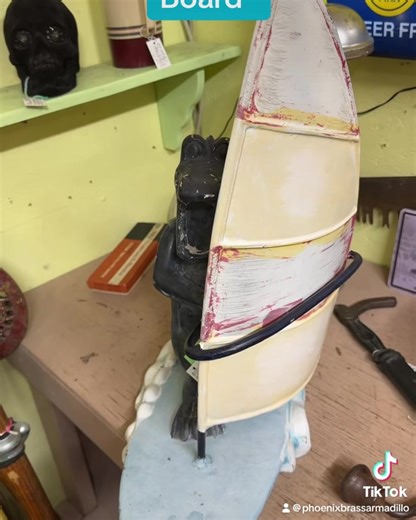 Beach Windsurfer Alligator. Beach Alligator with Surf Board (49143): 9-1/2"W x 14-1/4"D x 18-1/4"H, 8 lbs. (Frontgate) #Beach #Alligator #Surf Board #castiron #forsalebyowner #brassarmadilloantiquemall #vintagefinds #alligator #phoenixarizona #mall #mallofamerica | Brass Armadillo Antique Mall - Phoenix | Facebook