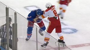 Flames’ Tanev scraps with Rangers’ Trouba after hit on Dube