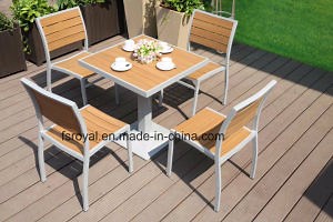 [Hot Item] Outdoor Hotel Patio Plastic Wood Beach Dining Chair Set Faux Wood Furniture
