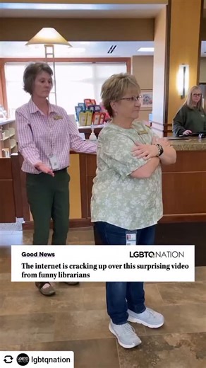 @lgbtqnation A library in Wisconsin is making a lot of people laugh online with a new video posted on October 3. In the video, two librarians attempt a trust fall. The librarian who is supposed to catch the other one, though, does something surprising to promote their collection of books as well as their programming and resources. Follow the link in bio to read more. Follow the link in bio to read more. 🎥 : @newberlinlibrary | Pittsburgh Lesbian Correspondents
