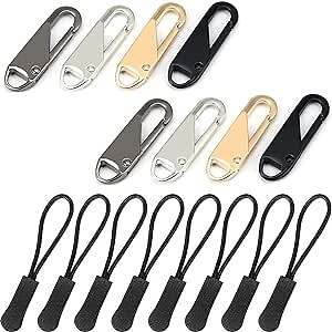Zipper Pull Replacement, ZhaoCo Zipper Pull, 16 Pcs Detachable Zipper Pull Tab Repair Kit for Luggage Jackets Clothing Backpacks Boots Purse Handbags