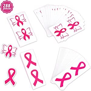 CCINEE 288PCS Pink Ribbon Breast Cancer Awareness Stickers and Decals, Pink Ribbon Stickers Breast Cancer Helmet Decals Pink Face Stickers for Theme Activities