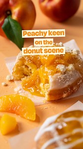 Brighten your day with limited-time Peach Cobbler, Peach Tart and Peach Pie donuts, plus Peach Lemonade, Milkshake and more! | Duck Donuts
