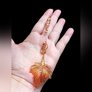 Handcrafted Copper Wire Wrap Suncatcher with Leaf Focal and Glass Beads