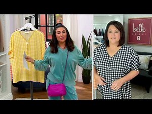 Belle by Kim Gravel Gingham Signature Zip Woven Blouse on QVC