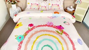 6 Pieces Colorful Rainbow Comforter Set Twin for Girls, Cartoon Love Hearts Flowers and Grass Rainbow Bedding Set, Soft Microfiber Bedding Sets in a Bag with Comforter, Sheets, Pillowcases