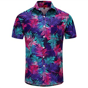 [Hot Item] Mens Casual Short Sleeve Button up Vintage Summer Hawaiian Beach Vacation Shirts