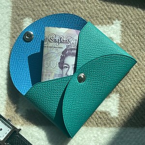 Handmade Compact Card and Coin Holder in Blue Paon and Hydra Calfskin Leather - Etsy