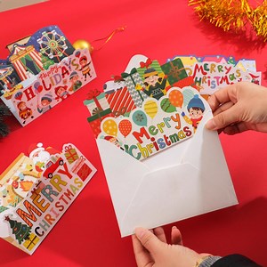 [Hot Item] 2024 Hot Sale Custom Printing Logo Words 3D Merry Christmas Greeting Card Pop up Christmas Wish Gift Card with Envelope