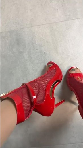Red Fishnet High Heels Boots and Nylon Pantyhose #boots #heels #highheels