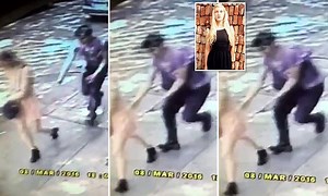 Shocking moment man snatches woman's knickers caught on CCTV
