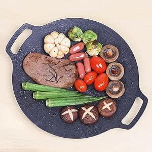 Korean Bbq Grill Pan,Induction Pan, Korean BBQ Plate Barbecue Grill Non Stick Korean Rice Cakes Circular Frying Pan for Home Outdoor Stove (30cm gas model)