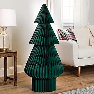 Tall Accordion Honeycomb Foldable Paper Christmas Tree - 4' - Dark Green