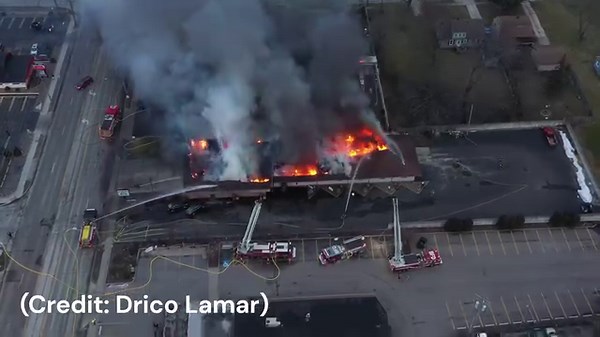 Drone footage sent into the FOX 8 newsroom by Drico Lamar shows Bedford Heights firefighters battling a Tuesday blaze a car wash. Read more here: http://tinyurl.com/mry9hah7 | Fox 8 News
