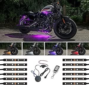 LEDGlow 12pc Advanced Million Color Mini LED Motorcycle Accent Underlow Light Kit - 15 Solid Colors - 6 Patterns - 4" Multi-Color Flexible Strips - Includes Waterproof Control Box & Wireless Remote
