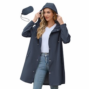 American Trends Womens Rain Jacket Long Waterproof Rain Jacket Women Lightweight Womens Raincoat Packable Trench Coats Navy XL