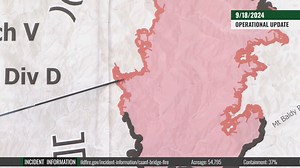 #BridgeFire Operational Update September 18, 2024 Fire Size: 54,795 acres Percent Contained: 37% Personnel: 2,622 For more fire infomation: https://inciweb.wildfire.gov/incident-information/caanf-bridge-fire | Angeles National Forest
