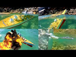 Cardboard ship sinking, model of the warship Blucher in battle against the fortress Oscarsborg