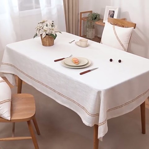 White Tablecloth Linen Blend ，Meal Rectangular Tablecloth, Tablecloth Waterproof and Wrinkle Resistant, Soft Fabric with Fringe (55 * 102inch, White)