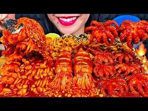 ASMR FIRE NOODLES + SPICY SEAFOOD BOIL *makanan laut pedas* 먹방 MUKBANG MASSIVE Eating Sounds