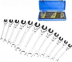 LOSCHEN SAE Flex-Head Ratcheting Wrench Combination Wrench Set 10 Pcs/Set with 72 Teeth, Chrome Vanadium Steel Tubing Ratchet Spanner（US and European Patents）