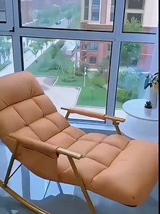 LITFAD Comfortable and Stylish Rocking Chair Perfect Upholstered Lounge Chair Indoor Manual Recliner Adjustable Leg Rest Leisure Couch for Living Room, Bedroom - White Gold Leg