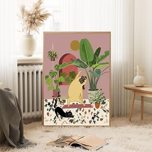 Yoga Pug Poster With Green Plants - Decorate Living Room, Study Room, Office, Give as Gift - Etsy