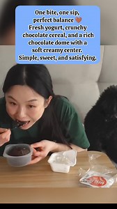 104K views · 875 reactions | One bite, one sip, perfect balance 癩 Fresh yogurt, crunchy chocolate cereal, and a rich chocolate dome with a soft creamy center. Simple, sweet, and satisfying. #hamzy #reel #mukbang | Hamzy Fans, mukbang ASMR | Facebook