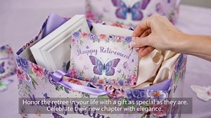 Purple Retirement Gift Bag for Women Butterfly Retirement Wrapping Paper Bag with Tissue Paper and Card Retired Gifts for Women Purple Retired Decorations Supplies for Going Away Farewell Party