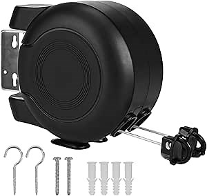 Retractable Clothesline Outdoor Indoor Laundry Line - 2 X 49 Feet Double Lines Portable Clothes Drying Line Heavy Duty Wall Mounted Washing Line - Easy Installation (Black)