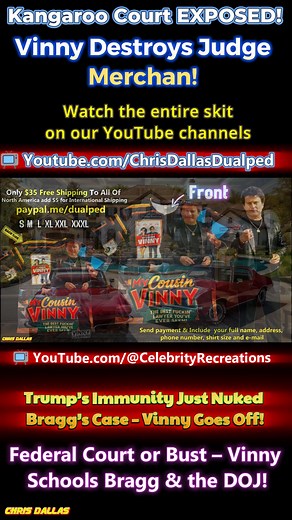 Kangaroo Court EXPOSED! Vinny Destroys Judge Merchan! Vinny fuckin’ Gambini is back — and he’s not holdin’ back. In this explosive legal monologue, Vinny tears into the corrupt prosecution of Donald Trump by Alvin Bragg, Judge Merchan, and the whole crooked New York setup. With the DOJ now flipping and supporting Trump’s right to remove the case to federal court, Vinny exposes the bait-and-switch tactics, constitutional violations, and partisan hackery at the core of this political hit job. It’s