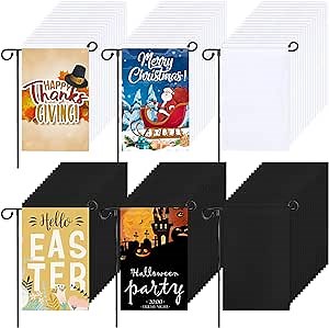 Newwiee 100 Pcs Christmas Sublimation Flags Bulk DIY Garden Blank Flags Holiday Party Decorations Polyester Yard Sign Black and White Blank Flags for Heat Transfer Indoor Outdoor, 11.8 x 17.7 Inches