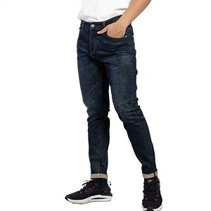 [Hot Item] Custom Vintage Dark Blue Stone Washed Button Fly Men Denim Jeans