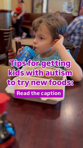 Tips for getting kids with autism to try new foods: Make meals fun and interesting in a no-pressure way that encourages your child to try new foods. Here are a few ideas to make new foods fun! * Movie night with themed foods * Party with family or friends where everyone takes part in cooking * Host a food tasting party * Make a themed buffet-style bar * Build a protein bowl * Create your own pizza * Popcorn bar with different flavored seasonings * Salad bar * Taco bar * Baked potato bar * Breakf