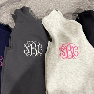 Embroidered Monogram Quarter Zip Sweatshirt: Personalized Pullover - Etsy