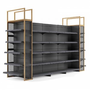 [Hot Item] Double Sided Grocery Vegetable Fruit Display Rack Wooden Supermarket Shelves Design