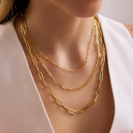 14K Solid Gold Paperclip Chain Necklace, Real Gold, 3 Sizes, Minimalist, Gift for Her, Cute Necklace, Chain Necklace, Gold Chain Necklace - Etsy