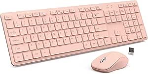 Pink Wireless Keyboard and Mouse, Choiana 2.4G Quiet Cordless Silent Mouse and Keyboard Combo USB Wireless Set Full Size with Number Pad, for Computer Laptop Desktop